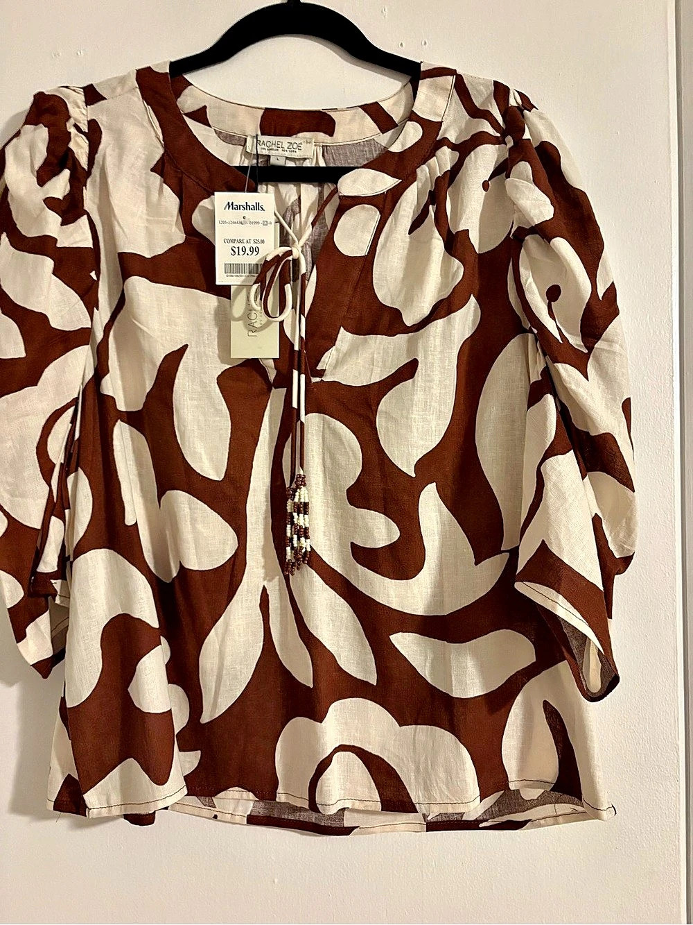 Rachel Zoe Abstract Blouse in Brown & Cream Size Medium NWT